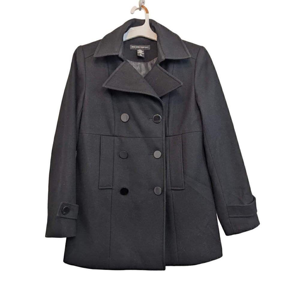 New York & Company Double Breasted Wool Blend Peacoat Black Size 4